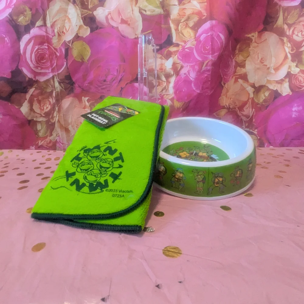 Nickelodeon Green Dog Bowl with Ninja Turtles Design